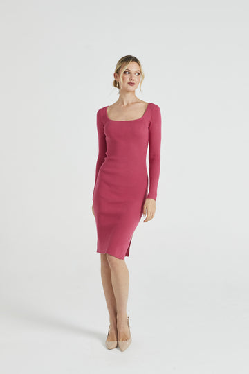 BodyCon Ribbed Midi Dress in Pink ANGELEYE